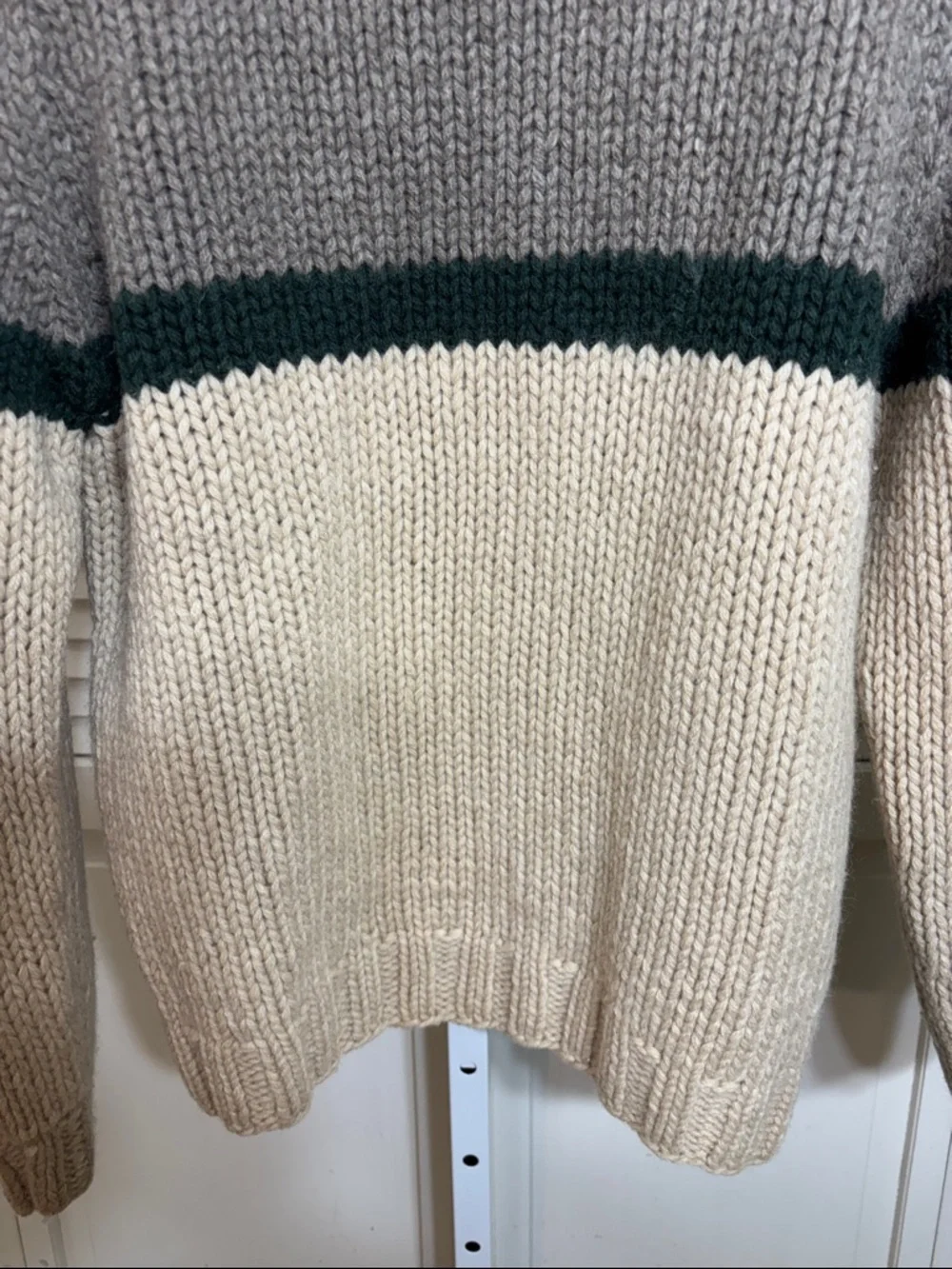 J. Crew Men's Vintage Colorblock Crewneck Sweater Taupe, Green & Cream Small